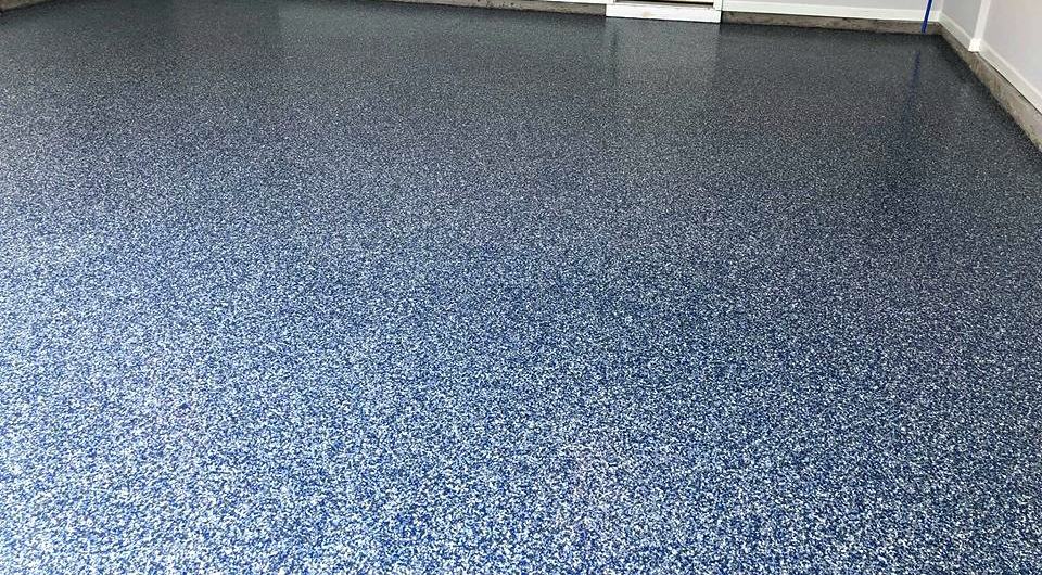 Ocean blue flake epoxy garage floor detail